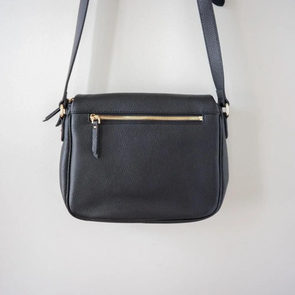 New Quince Italian Leather Foldover Crossbody Bag Black Purse - Picture 4 of 7